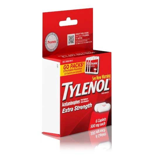 Tylenol Extra Strength 500mg Caplets, 6 Count -- 72 Per Case