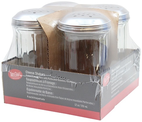 Tablecraft Swirl Glass Cheese Shaker With Perforated Chrome Plated Top, 4 Count -- 4 Per Case