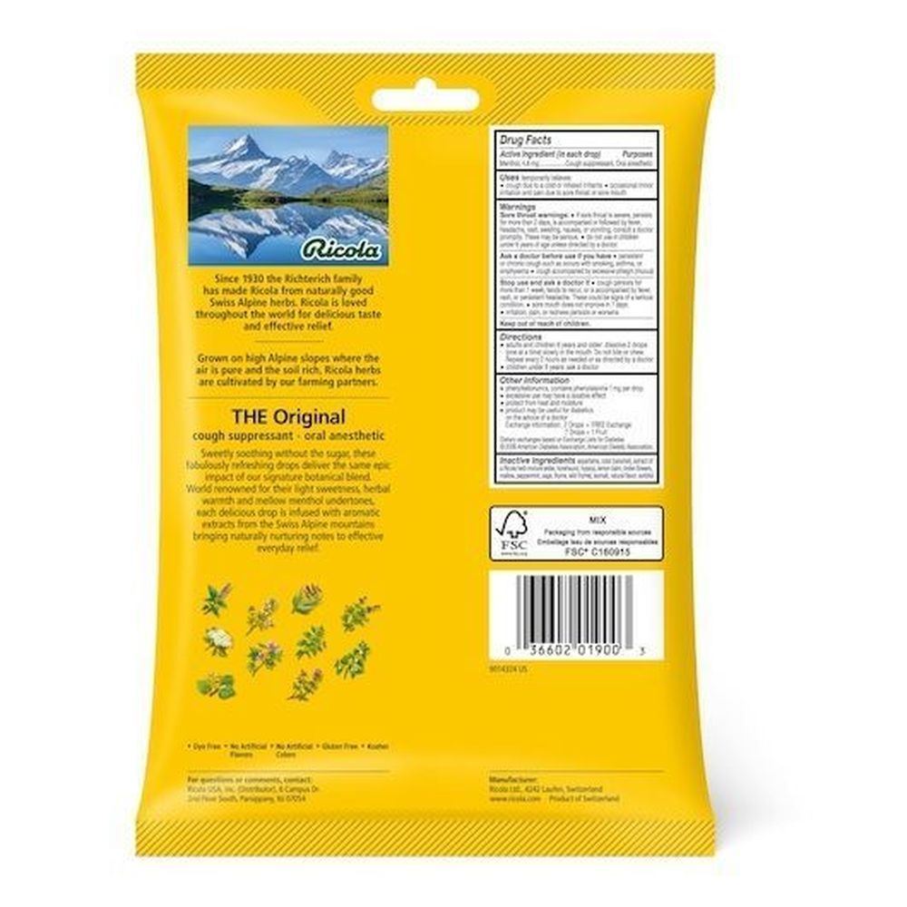 Ricola Sugar Free Swiss Herb Cough Drops, 45 Count -- 36 Per Case