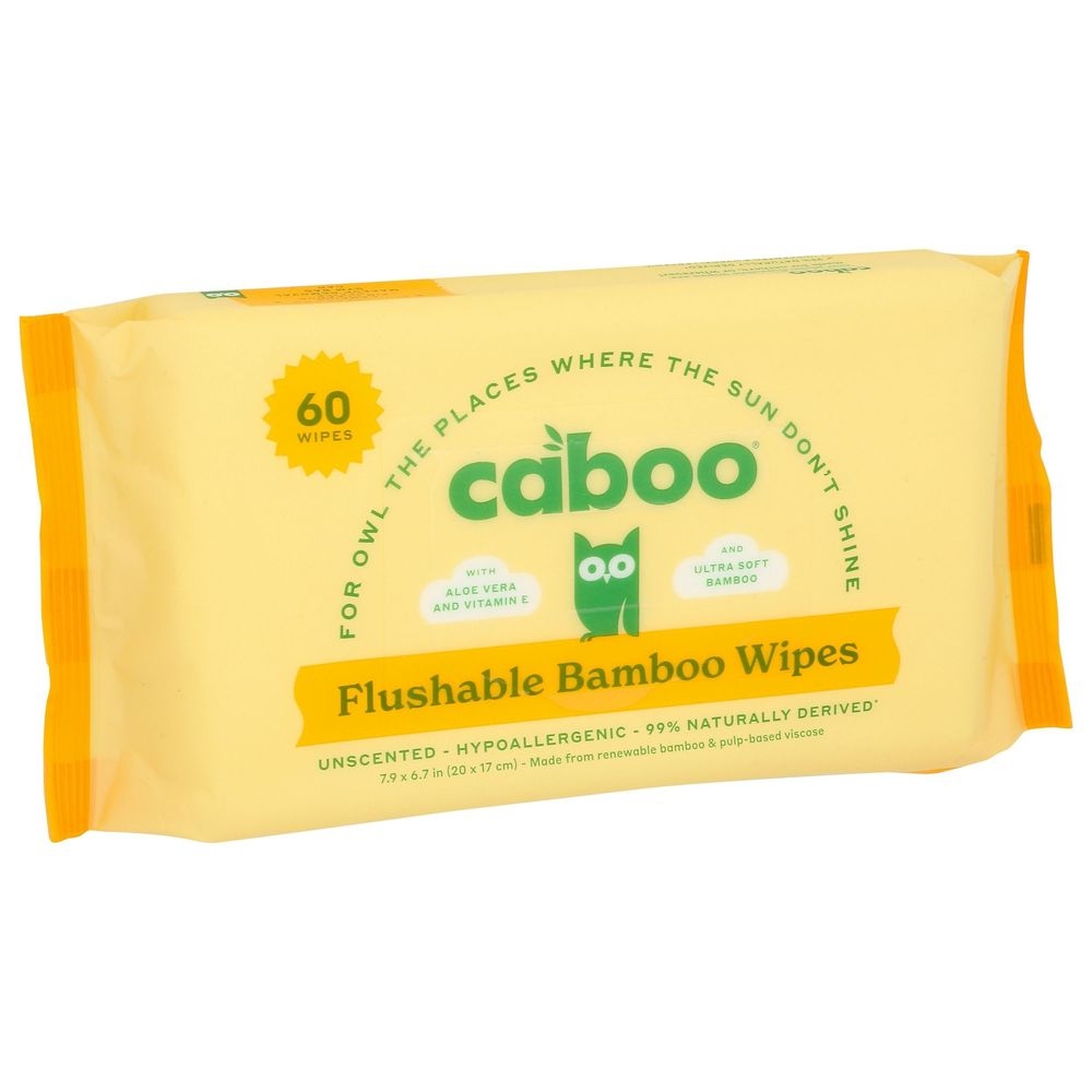 Caboo Unscented Flushable Bamboo Wipes, 60 count -- 12 per case