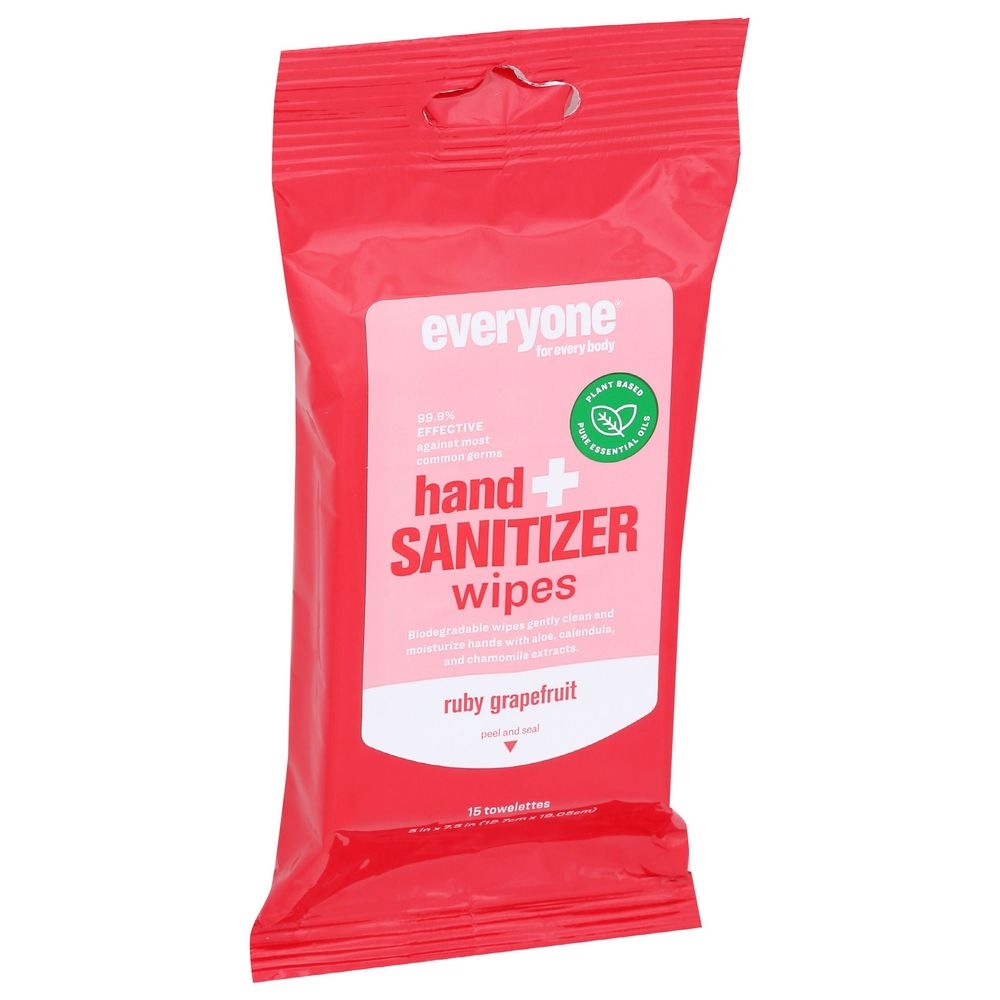 Everyone Ruby Grapefruit Hand Sanitizer Wipes, 15 count -- 6 per case