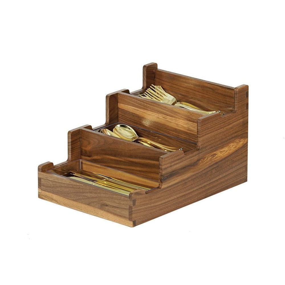 Cal-Mil Sydney Walnut 3 Section Flatware Holder, 12 inch Length x 10 inch Width x 3 inch Height