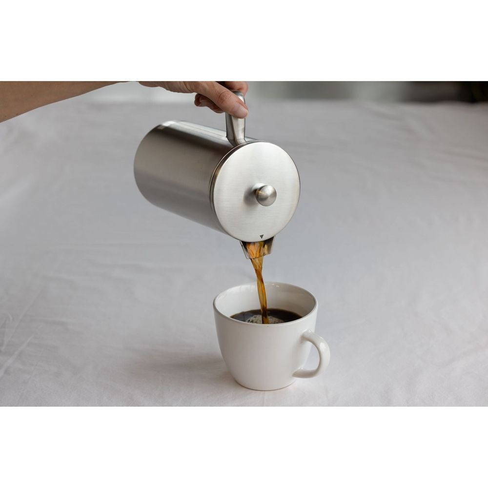 Service Ideas Stainless Steel Brushed Finish Double Wall French Coffee Press, 1 Liter Capacity