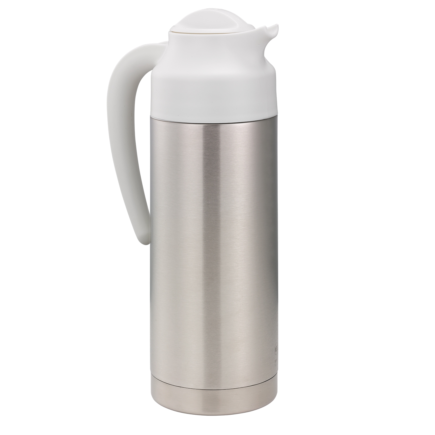 Service Ideas Steelvac Brushed Stainless And White Vacuum Insulated Creamer Carafe With Steel Base, 1 Liter