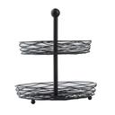 Tablecraft Artisan Collection Black Powder Coated Steel Round Two-Tiered Display Basket, 11 x 11 x 12.25 inch