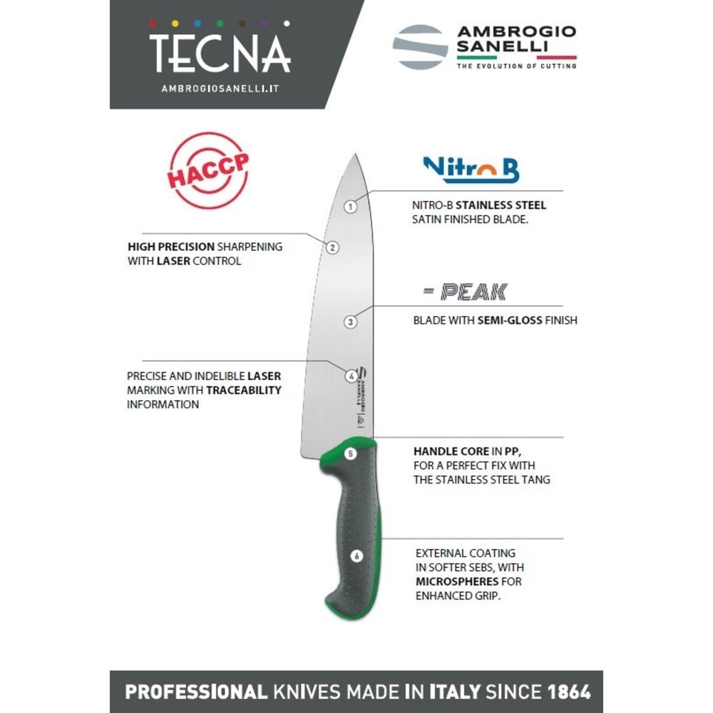 Ambrogio Sanelli Tecna Green Paring Knife With Semi Polished Blade Finishing, 4.25 Inch
