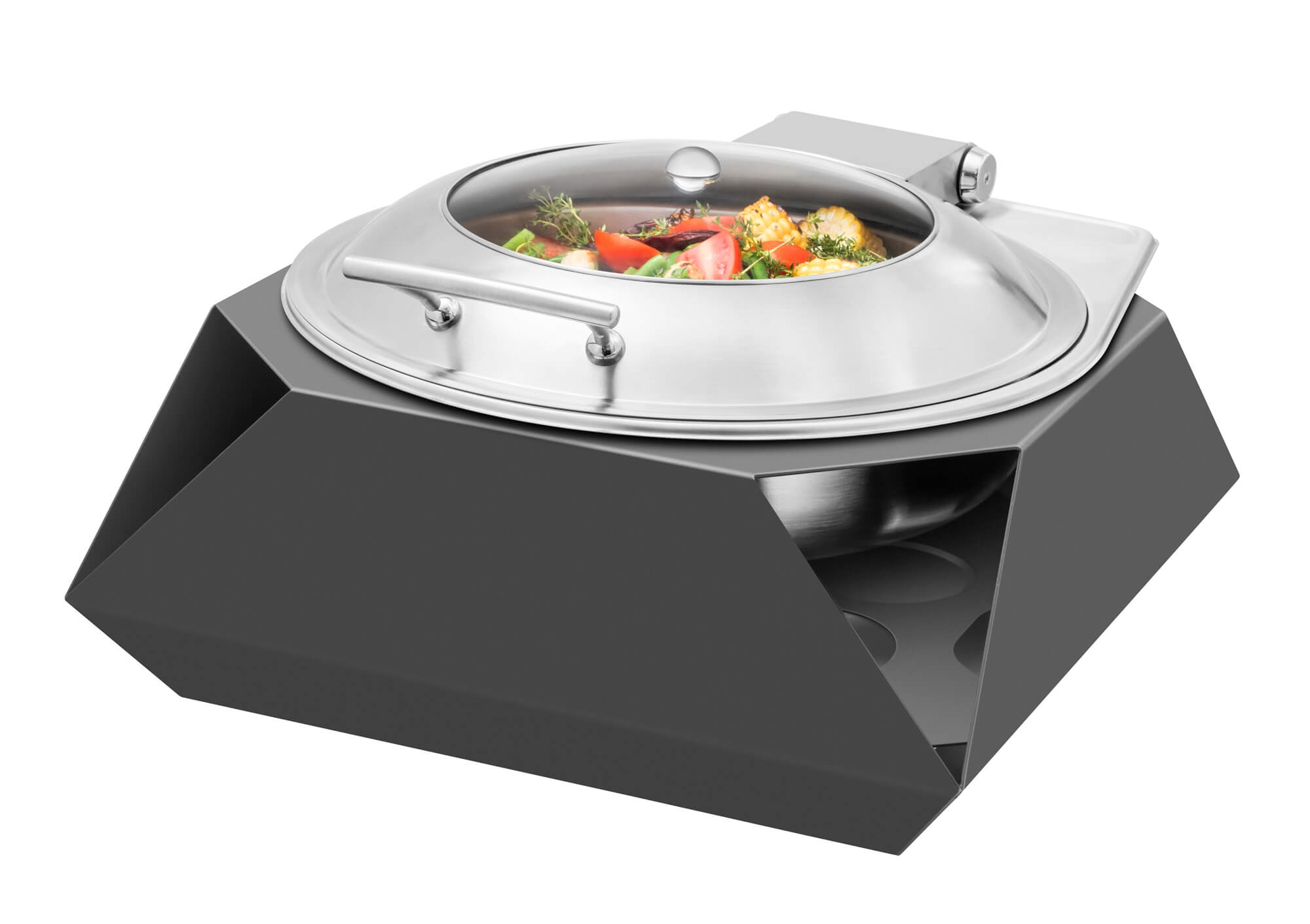 Rosseto Diamond Round Black Matte Chafer with Soft Closing Lid