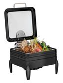 Rosseto De Luxe Square Matte Black Chafing Dish with Glass Lid Frame Burner Holder and Induction Option, 6.34 Quart