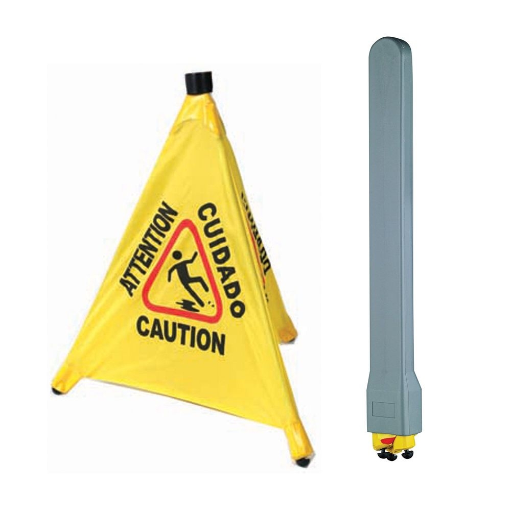 Winco Csf-set Popup Safety Cone With Storage Tube Wet Floor Sign