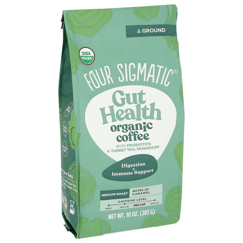 Four Sigmatic Organic Gut Health Medium Roast Ground Coffee, 10 Ounce