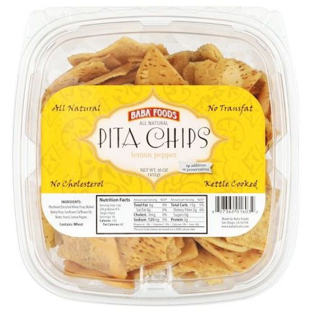 Baba Foods Lemon Pepper Pita Chips, 16 Ounce -- 8 per case