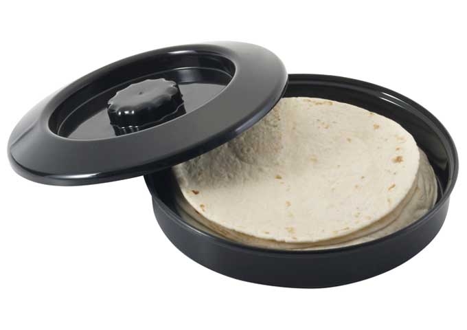 Winco Polypropylene Black Stackable Tortilla Warmer with Lid, 7 1/2 x 7 1/2 x 1 7/8 inch -- 12 per case