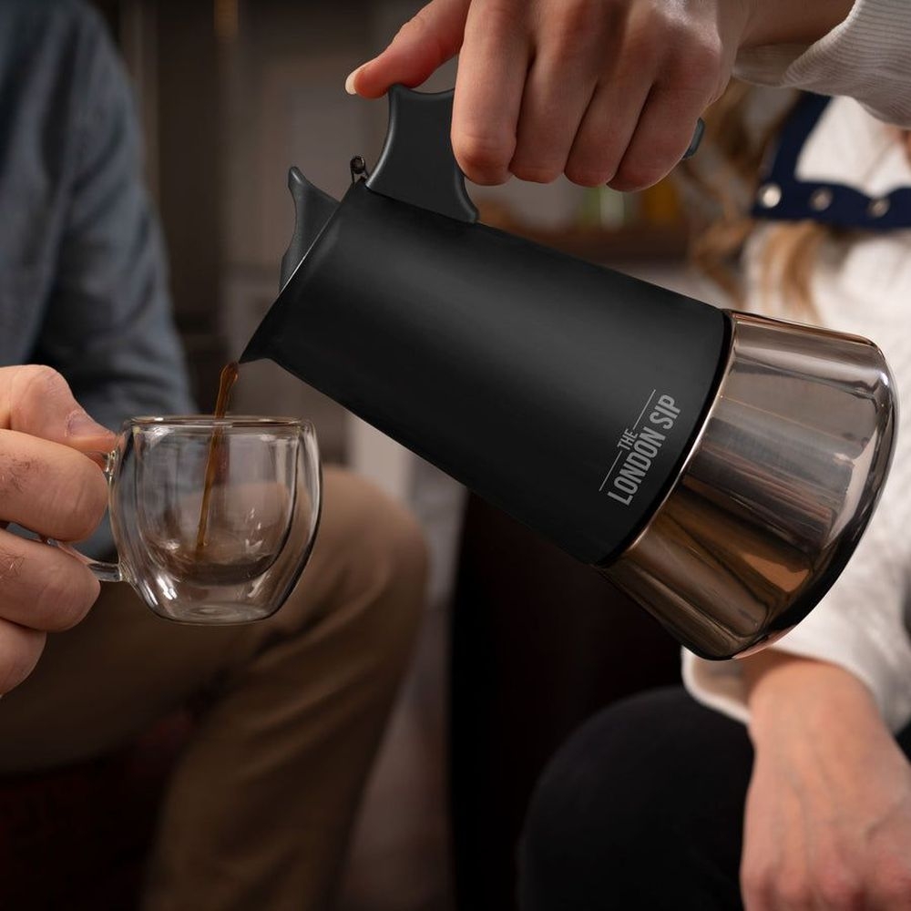 London Sip Stainless Steel Black Stovetop 3 Cup Espresso Maker
