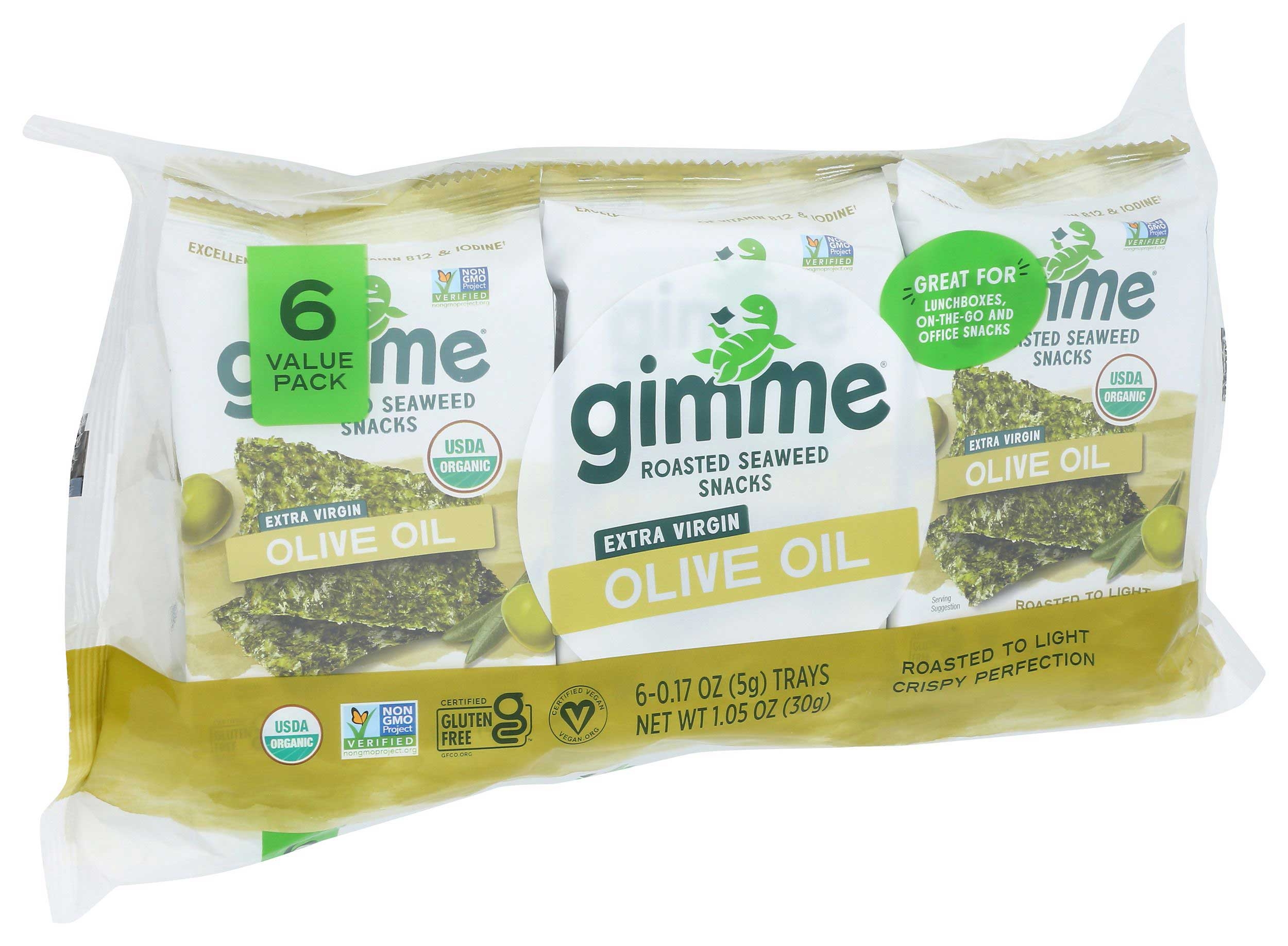Gimme Organic Extra Virgin Olive Oil Roasted Seaweed Snacks, 0.7 Ounce -- 8 per case