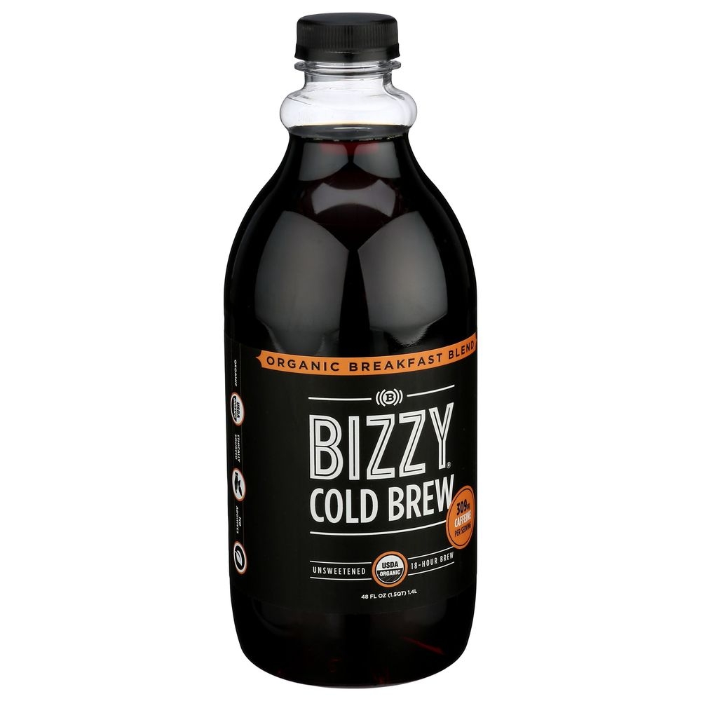 Bizzy Organic Breakfast Blend Unsweetened Cold Brew Coffee, 48 Ounce -- 6 per case