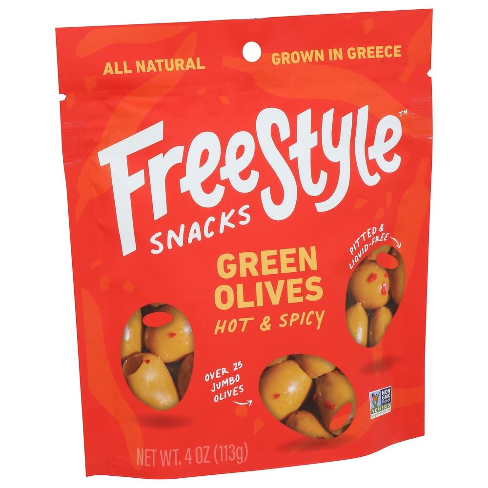 Freestyle Snacks Hot And Spicy Green Olives, 4 Ounce -- 6 Per Case