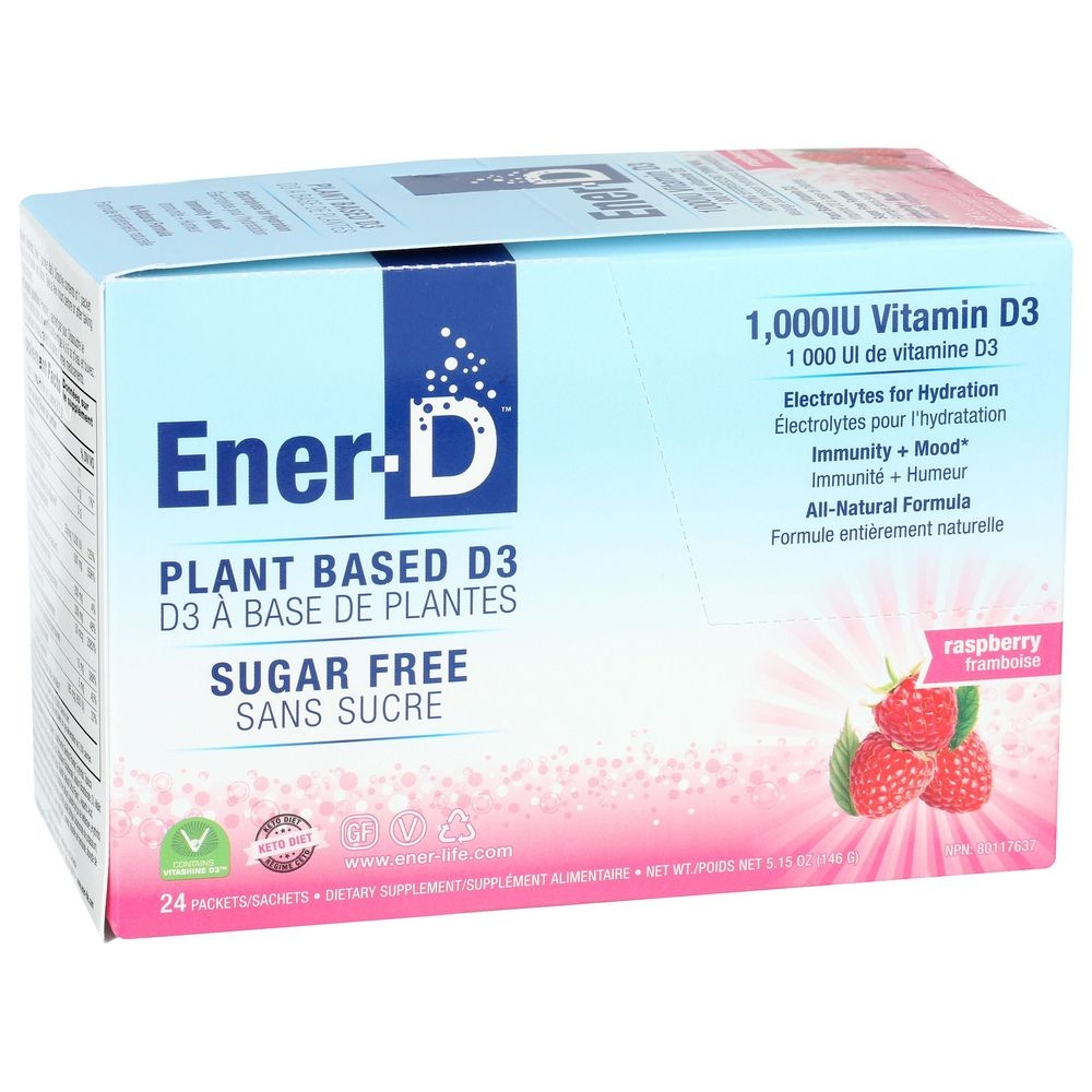 Ener D 1000IU Vitamin D3 Raspberry Sugar Free Drink Mix, 24 count