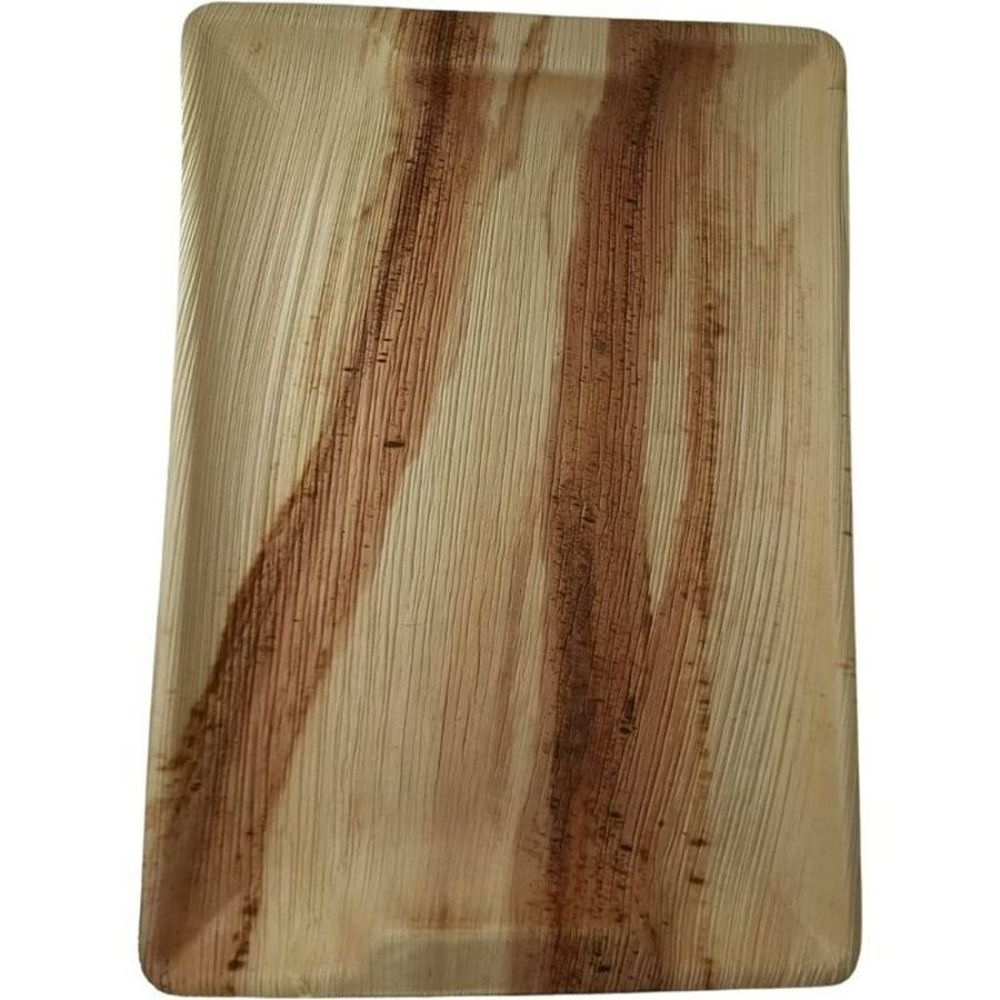 Dtocs Palm Leaf 14 inch x 10 inch Rectangle Disposable Tray -- 25 per case