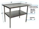 BK Resources 18 Gallon T-430 Stainless Steel Flat Top Work Table with Galvanized Undershelf and Galvanized Legs, 48 inch Width x 24 inch Depth