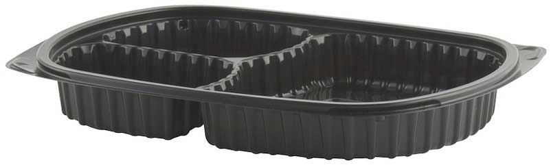 Anchor Packaging Microraves Black 3 Compartment Platter, 10.25 X 7.25 X 1.34 Inch -- 250 Per Case