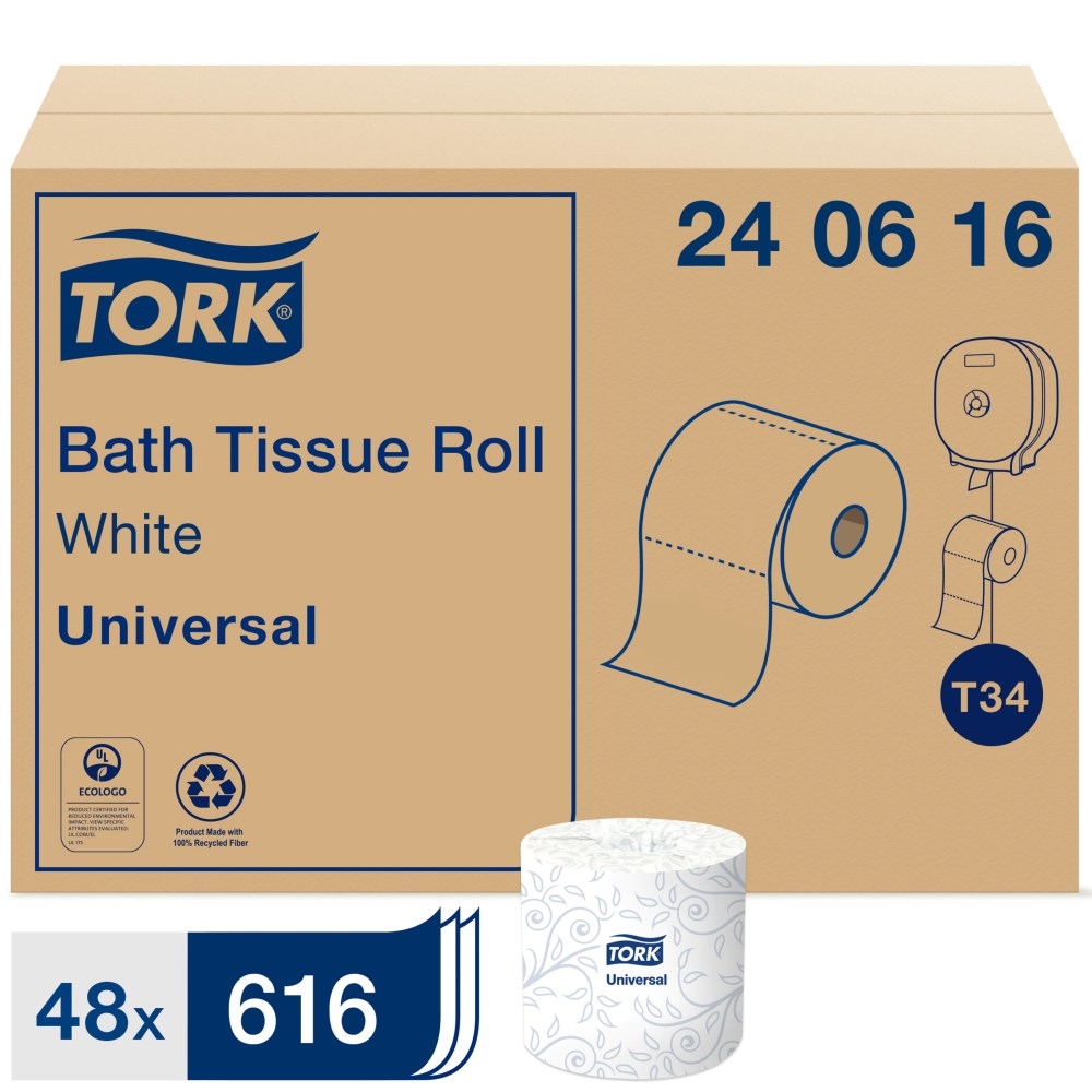 Tork T34 White 2 Ply Toilet Paper Roll, 3.75 X 5 Inch Dia -- 48 Per Case
