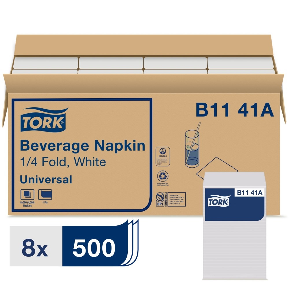 Tork White Paper 1 Ply Universal Beverage Napkin, 4.7 x 4.7 inch -- 4000 per case