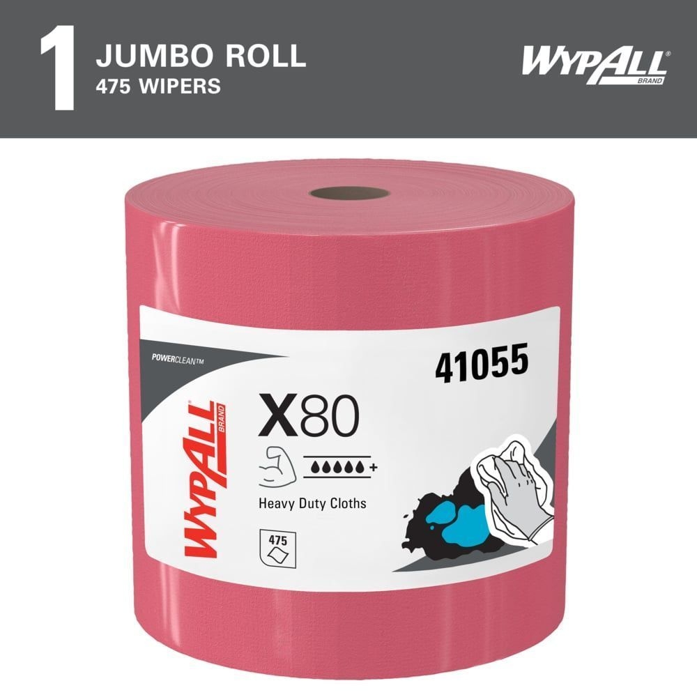 WypAll Power Clean X80 Red Jumbo Heavy Duty Cloth, 12 x 13.4 inch