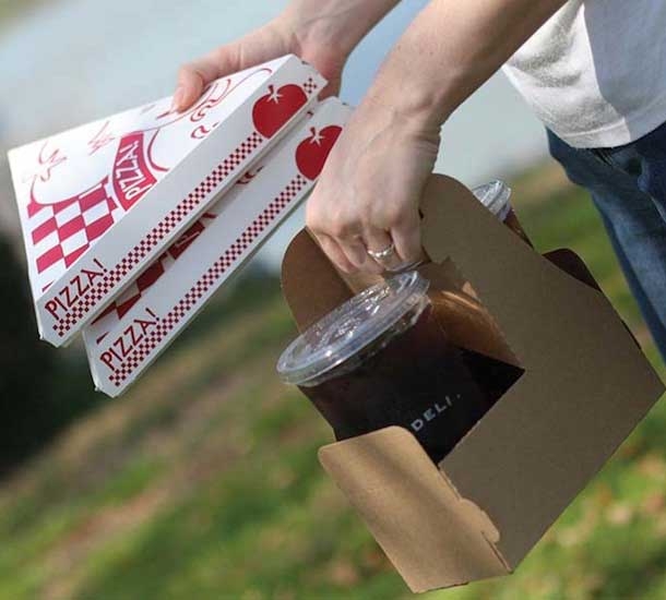 Southern Champion Tray White Red Solid Bleached Sulfate Paperboard Clamshell Lock Corner Pizza Box, 9.25 x 9 x 1.69 inch -- 400 per case