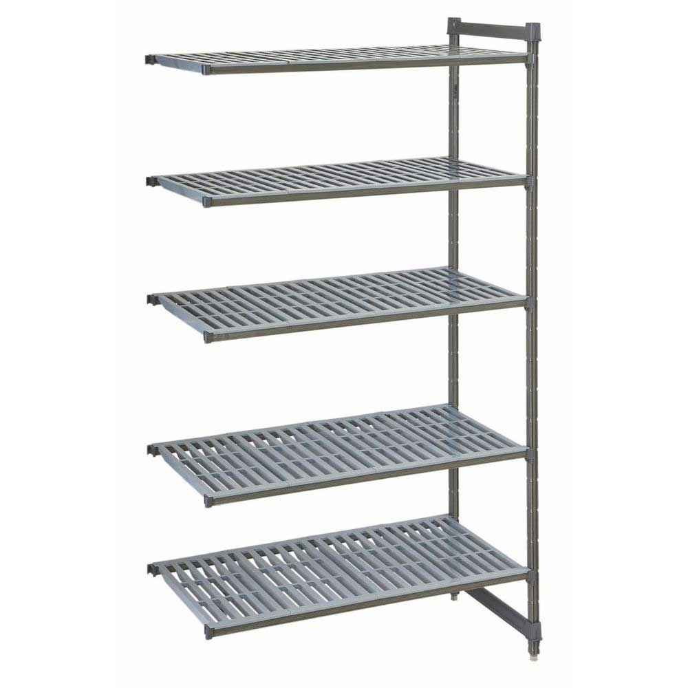 Cambro Camshelving Basics Plus Brushed Graphite 5 Vented Shelf Stationary Add On Unit, 18 x 42 x 84 inch