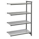 Cambro Camshelving Basics Plus Brushed Graphite 4 Solid Shelf Stationary Add On Unit, 18 x 48 x 72 inch