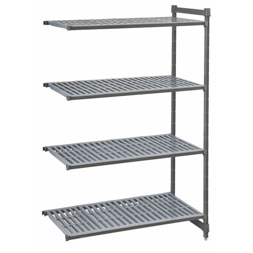 Cambro Camshelving Basics Plus Brushed Graphite 4 Vented Shelf Stationary Add On Unit, 21 x 48 x 84 inch