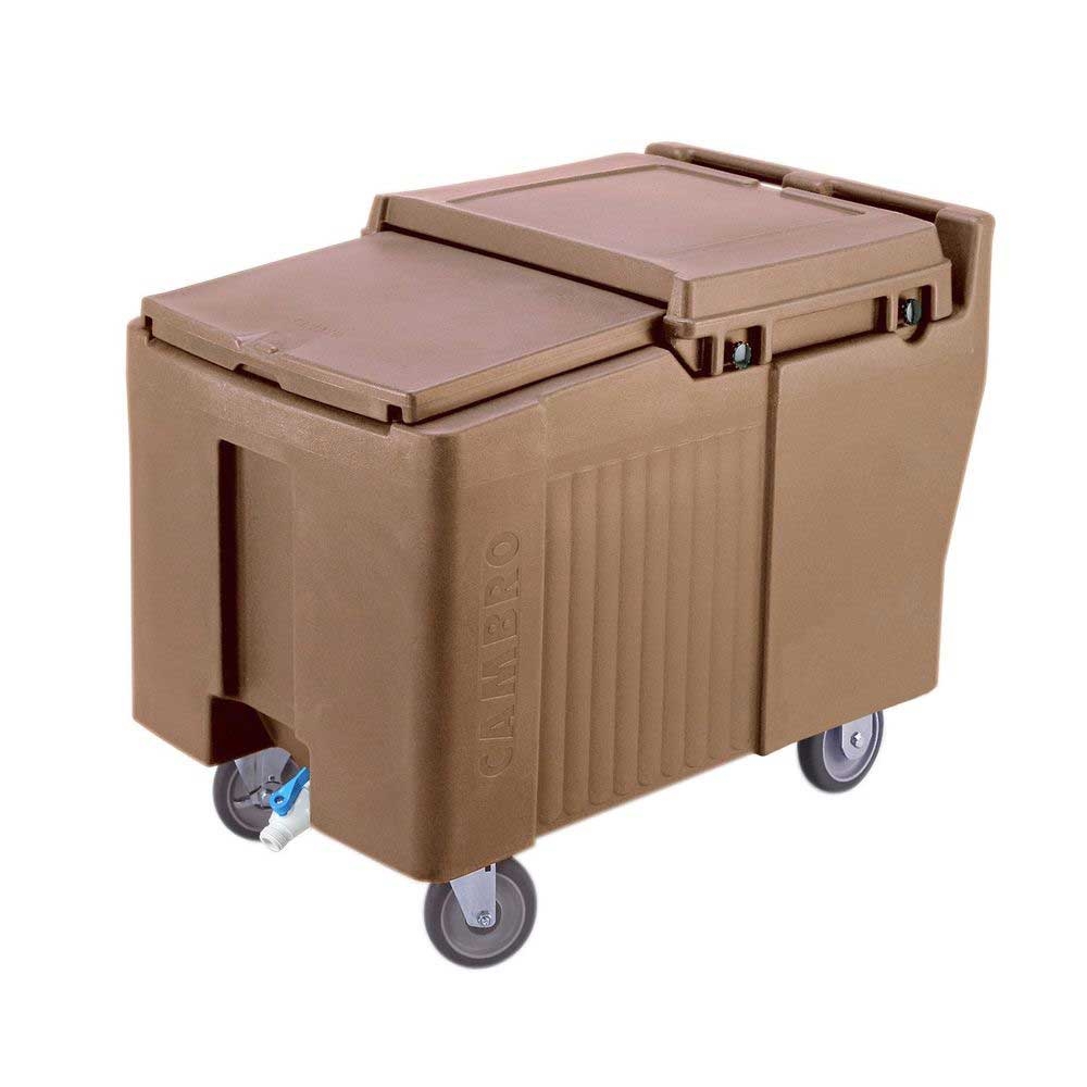 Cambro Slidinglid Coffee Beige Standard Height 175 Pound Ice Caddy With Swivel And Fixed Caster, 24 X 37 1?2 X 29 1?4 Inch
