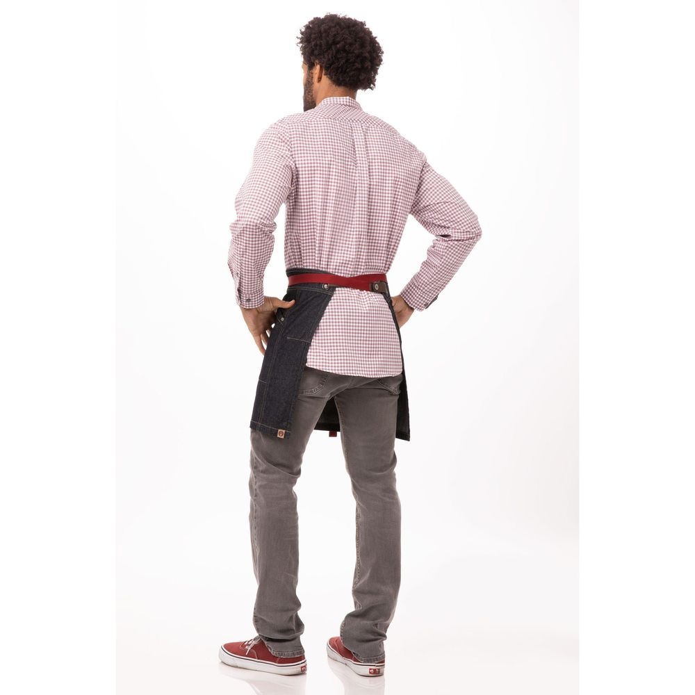 Chef Works Indigo Blue Berkeley Half Bistro Snap Apron For Unisex, 17.9 Inch Long X 28 Inch Wide