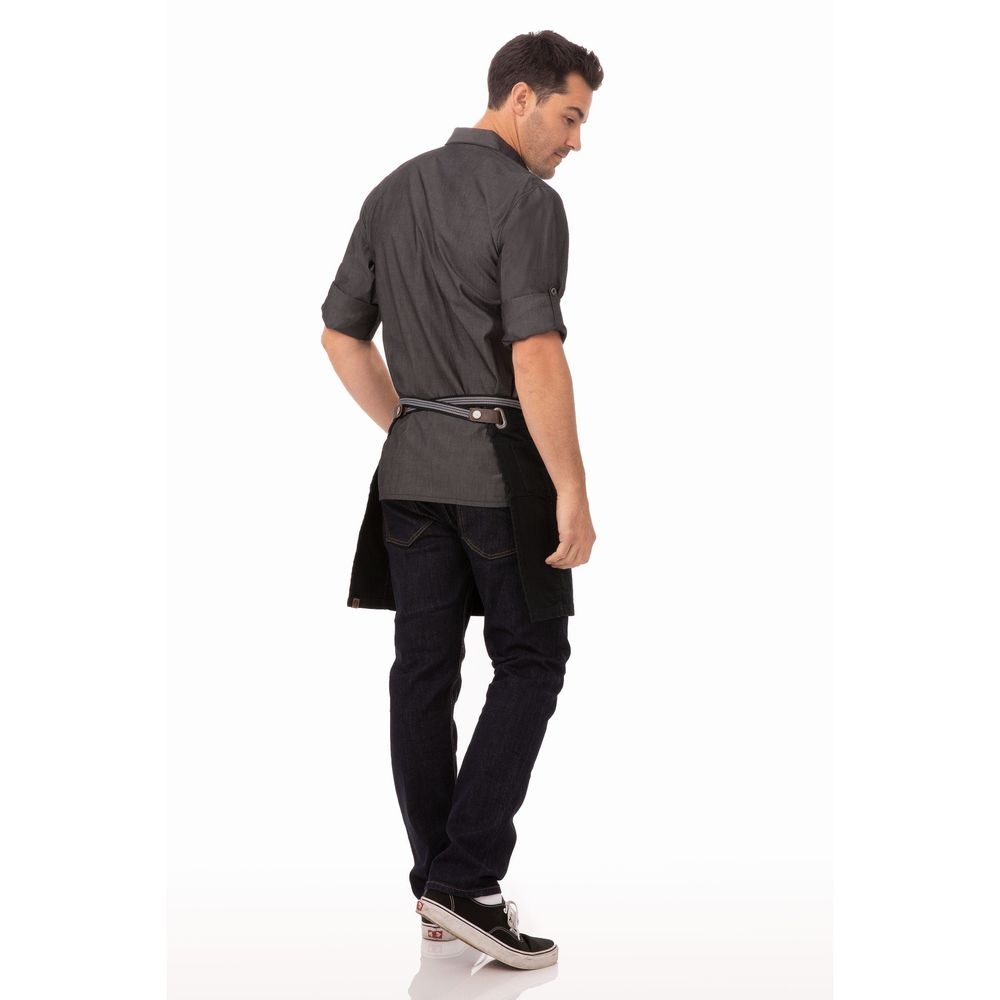 Chef Works Jet Black Berkeley Half Bistro Snap Apron For Unisex, 17.9 Inch Long X 28 Inch Wide