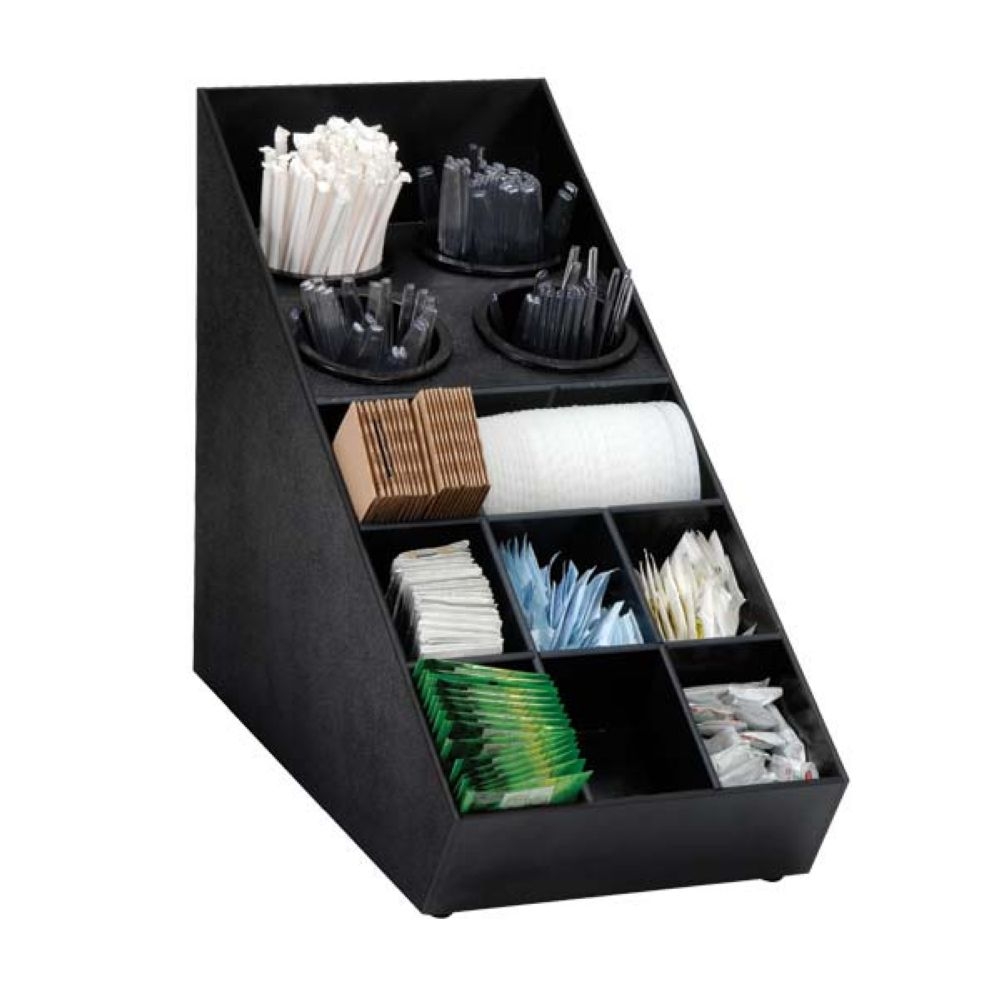 Dispenser Rite Black Polystyrene Countertop Flatware and Condiment Organizer, 16 5/8 x 10 x 21 inch.