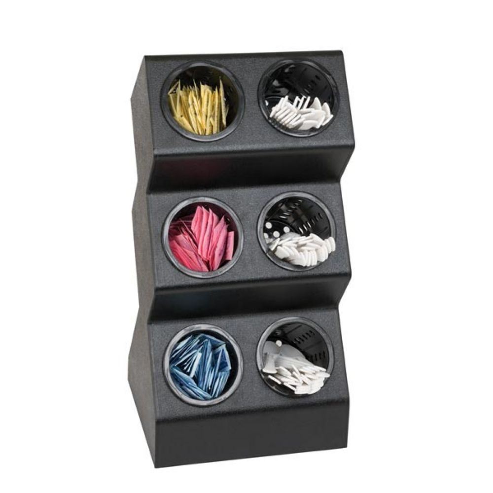 Dispenser Rite Black Polystyrene Six Compartment Countertop Flatware and Condiment Organizer, 21 1/8 x 10 1/2 x 9 1/4 inch.