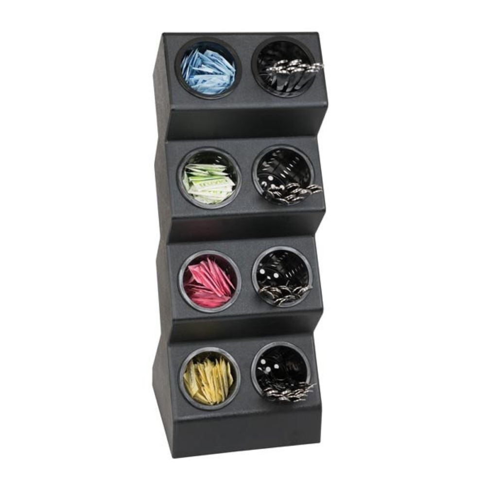 Dispenser Rite Black Polystyrene Eight Compartment Countertop Flatware and Condiment Organizer, 28 1/8 x 10 1/2 x 9 1/4 inch.