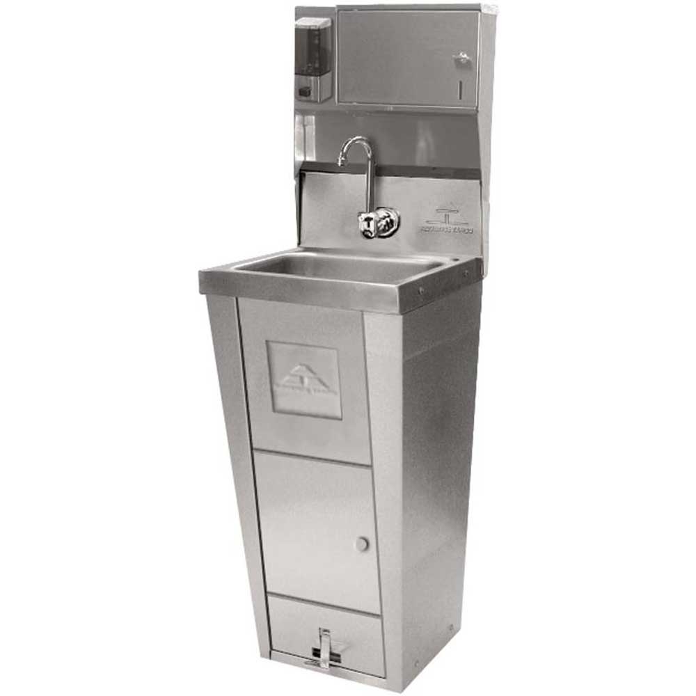 Handsink - Pedestal Base Efficient Pedestal Base with Trash Receptacle & Cabinet Storage Unit. Bowl Size: 10 x 14 x 5 inch.