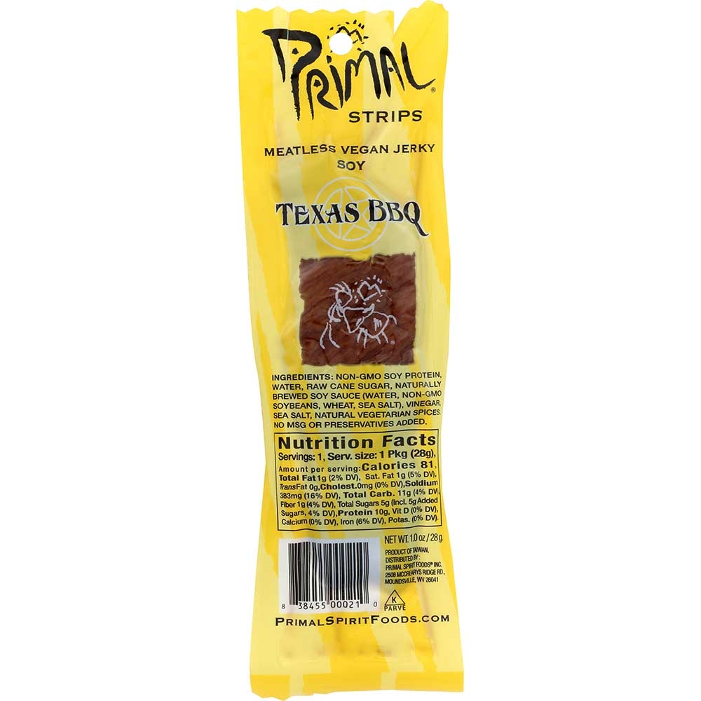 Primal Strips Texas Barbeque Meatless Jerky, 1 Ounce -- 24 per case.