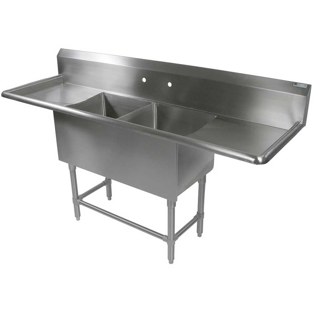 John Boos 16 Gauge Stainless Steel Two Bowl Sink With 24 Inch Left And Right Drainboard, 99 1/4 X 29 1/2 Inch