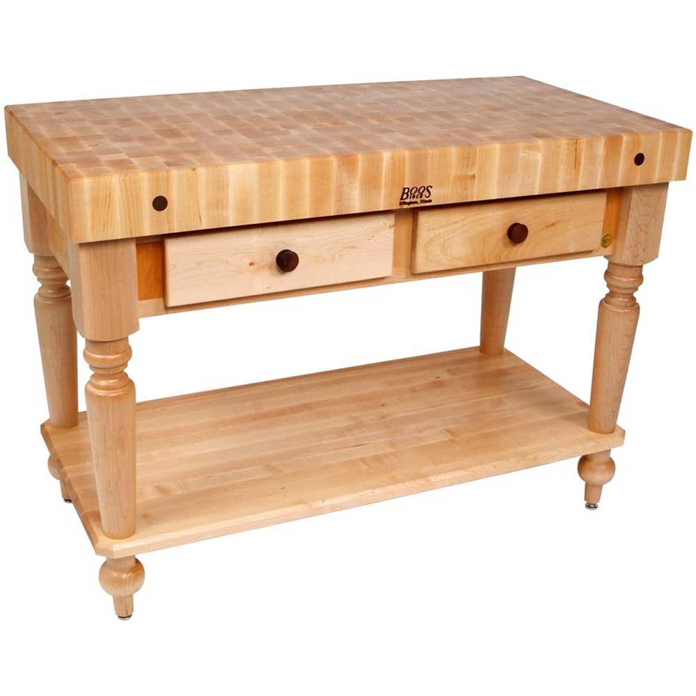 John Boos Maple Cream Finish Alabaster Base Cucina Rustica Table with Shelf, 30 x 24 x 4 inch.