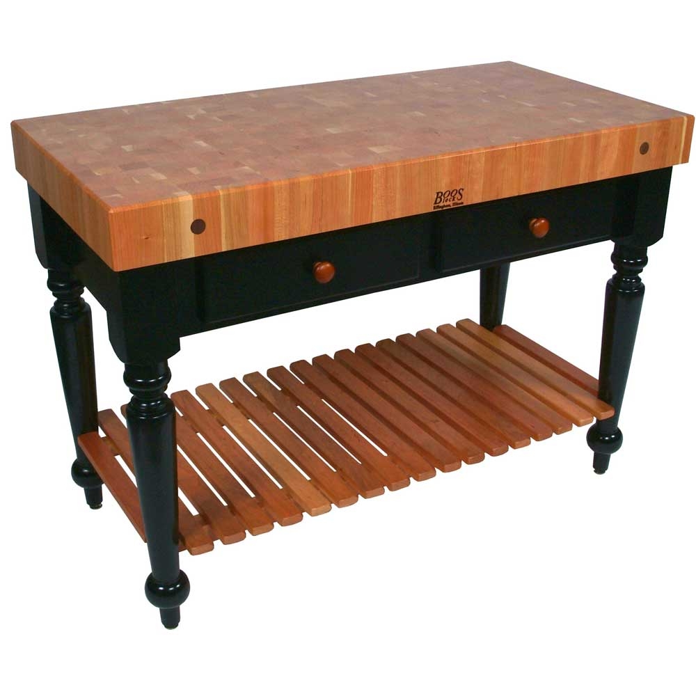 John Boos Cream Finish Cherry Le Rustica Table with Slatted Shelf, 30 x 24 x 4 inch.