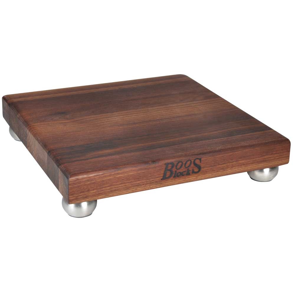 John Boos Blended Walnut Non Reversible Board with Stainless Steel Bun Feet, 12 x 12 x 1 1/2 inch.