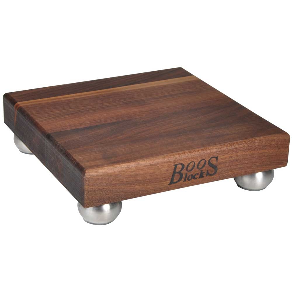 John Boos Square Blended Walnut Stainless Steel Bun Feet Board, 9 x 9 x 1 1/2 inch.