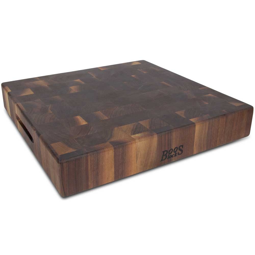 John Boos Square Walnut End Grain Reversible Chinese Chopping Block, 18 x 18 x 3 inch.