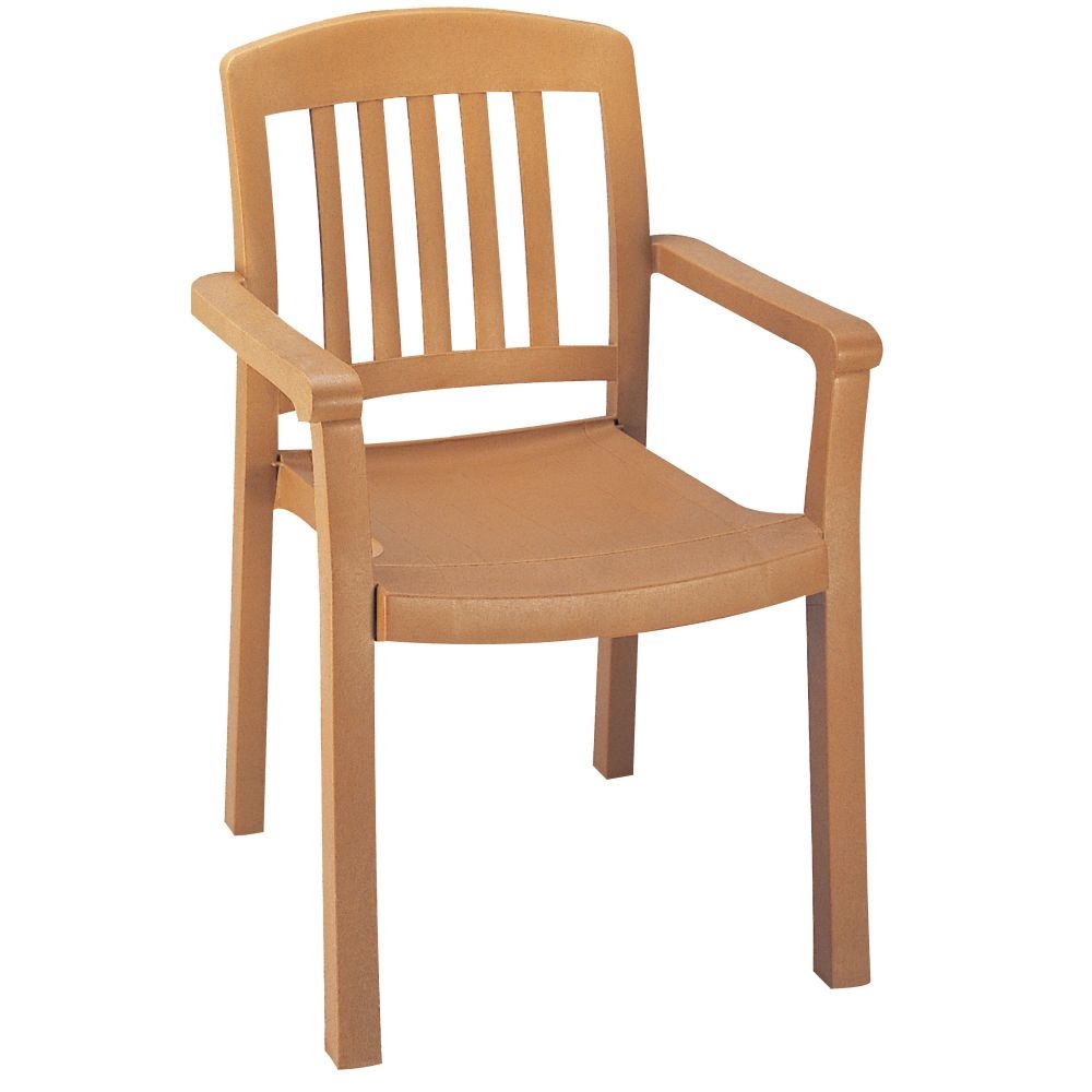Grosfillex Atlantic Teakwood Classic Stacking Dining Armchair -- 12 per case.