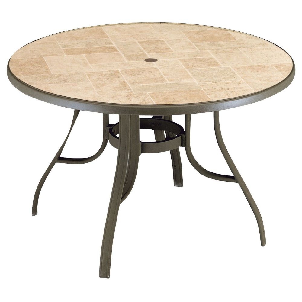 Grosfillex Toscana Bronze Mist Metal Pedestal Table with Umbrella Hole, 48 inch.