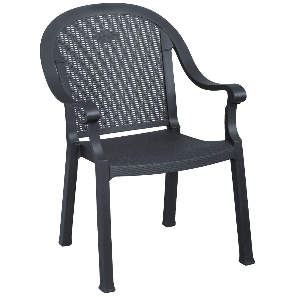 Grosfillex Sumatra Charcoal Classic Stacking Armchair -- 4 per case.