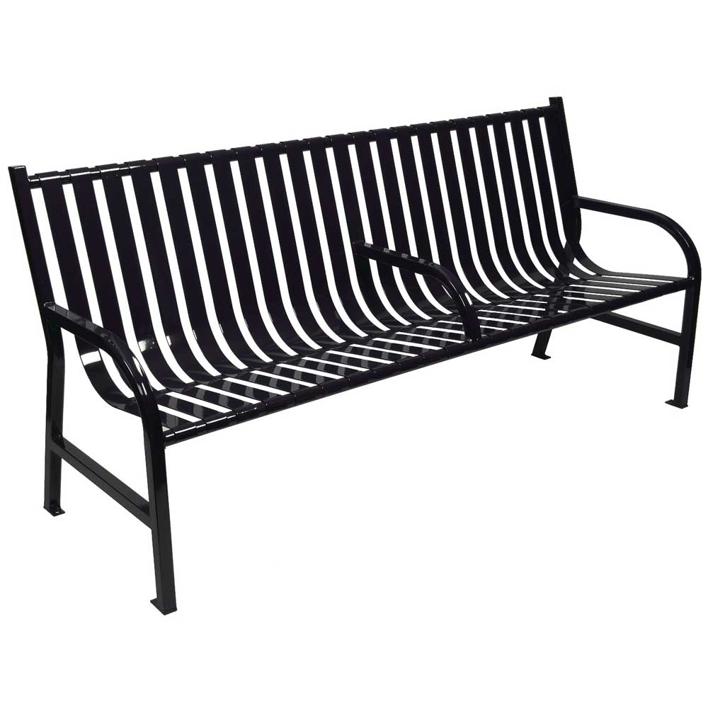 Witt Industries Black Oakley Slatted Metal Outdoor Bench with Arm, 72 x 34 x 24 inch.