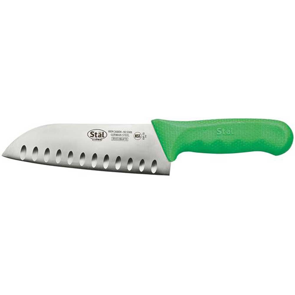Winco Stal Santoku Knife with Green Polypropylene Handle, 7 inch -- 6 per case.